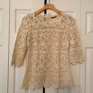 Massimo Dutti Ivory Floral Lace Peplum Top